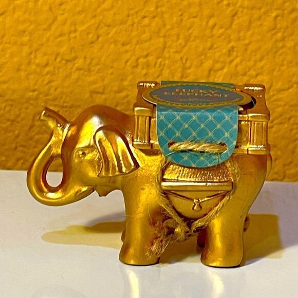 Gold Lucky Elephant Tea Light Holder With Tea Light Candle Great Gift NEW IN BOX - Picture 1 of 8
